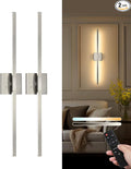 Rayogale Nickel Battery Operated Wall Sconce with Remote Control 32 Inch | 3000/4500/6000K Dimmable 8000mAh Wireless Rechargeable Wall Sconces Set of Two with Timer for Living Room, Bedroom, TV