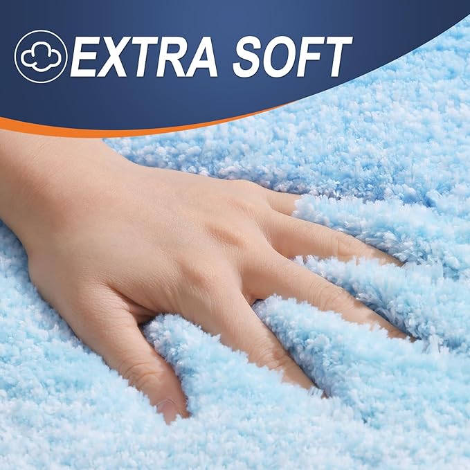 OLANLY Small Bathroom Rugs Mat 24x16, Extra Soft Absorbent Microfiber Bath Rugs, Rubber Backing, Quick Dry, Machine Washable Bath Mats for Bathroom, Tub and Shower, Home Decor Accessories, Sky Blue