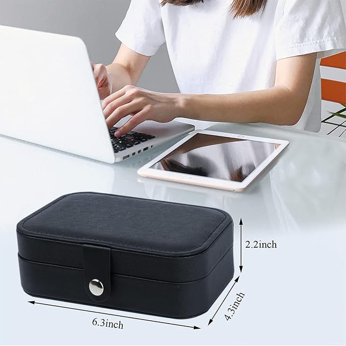Hatori Travel Jewelry Box, PU Leather Small Jewelry Organizer for Women Girls, Double Layer Portable Mini Travel Case Display Storage Holder Boxes for Stud Earrings, Rings (Black02)