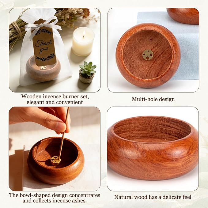 20 Wooden Incense Holder for Stick, Incense Stick Holder with Ash Catcher, Incenses Burner for Aromatherapy Ornament, Home Decor Meditation Retreat Gift Yoga Gift Set | with Organza Bag & Tag