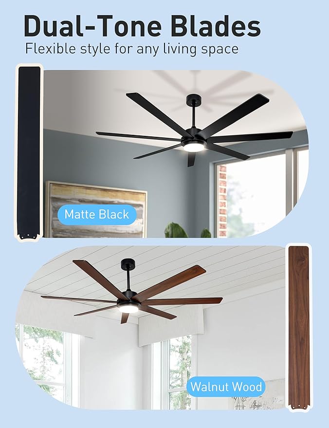 Minislak 65 Inch Black Smart Ceiling Fan with Light and Remote via WIFI Alexa APP Control,Dimmable,Quiet DC Motor Indoor Outdoor Ceiling Fans for Patios or Bedroom