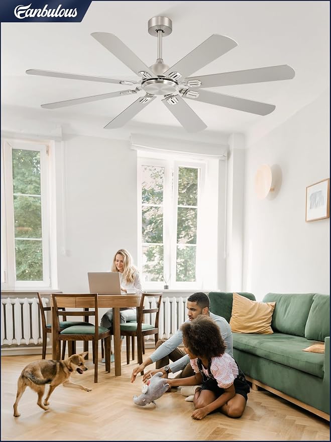 Fanbulous Ceiling Fans No Light with Remote, Modern Ceiling Fan Without Light, Dual Finish 6 Blades, Reversible Quiet DC Motor, 6 Speed, Large Ceiling Fan for Indoor or Outdoor (Nickel, 62 Inch)