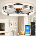 VOLISUN Low Profile Ceiling Fans with Lights and Remote, 24in Flush Mount Ceiling Fan with Light, 3000K-6500K Dimmable Fandelier LED Fan Light, Black Bladeless Ceiling Fans with Lights for Bedroom