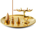 5 in 1 Incense Burner - 5.5 Inch Brass Incense Holder for Sticks, Coils and Cones with Ash Catcher - for Meditation, Yoga, Zen Room, Home Decor (Deer+Nine Holes+Gourd+Water Drop+Disc)