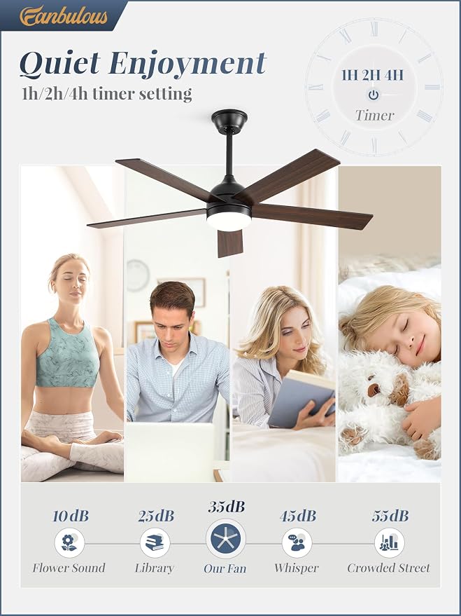 Fanbulous 48 Inch Ceiling Fan with Light and Remote, Black Ceiling Fans with Light, 5 Dual-Color Blades, Reversible Quiet DC Motor, 6 Speeds, 3CCT Adjustable LED for Bedroom Living Room Kitchen Patio