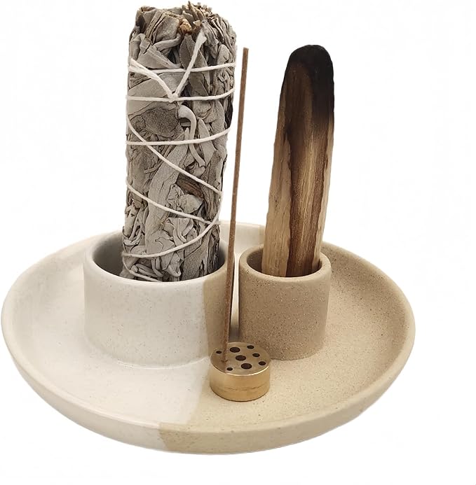 Sage Holder, White Sage Burner, Smudge Bowl, Palo Santo Holder, Incense Holder, Incense Holder Bundle, Sage Holder for Sage Bundle and Palo Santo (Sage Not Included) (White-Speckled)