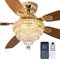 Crystal Ceiling Fan Fandelier with Lights-Ceiling Fans with Lights,54" Low Profile and Remote Control, Flush Mount, Reversible, Dimmable, Noiseless,Gold Ceiling Fan for Bedroom