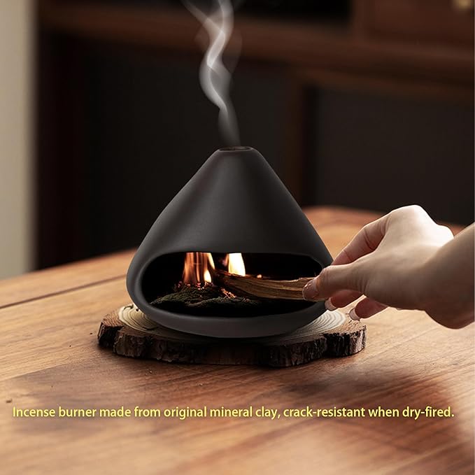 Mini Ceramic Fireplace Incense Burner, Smudge Bowl with Chimney for Sage, Aromatic Home Decor for Anxiety Relief, Meditation Supplies, Spiritual Gifts for Women & Men
