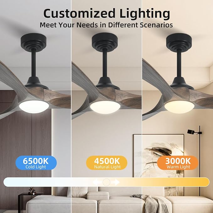 52” Outdoor Ceiling Fan with Light, Compatible with Alexa/Google, 3 Walnut Solid Wood Blade, Noiseless Reversible Dc Motor, Smart Outdoor Wood Ceiling Fan for Farmhouse Patios, Dark Brown