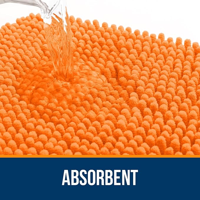 OLANLY Bathroom Runner Rugs 44x24, Extra Soft Absorbent Chenille Bath Rugs, Rubber Backing Quick Dry, Machine Washable Long Bath Mats for Bathroom Floor, Tub and Shower, Home Decor Accessories, Orange