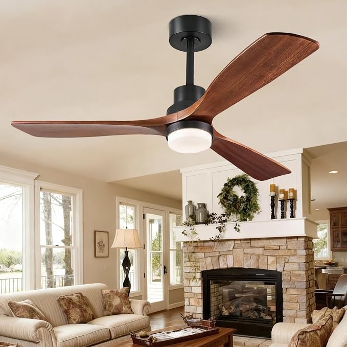 Ceiling Fans with Lights and Remote, 52 Inch Outdoor Ceiling Fan for Patios, 3 Wood Blades Smart Ceiling Fan with Lights,Works with Alexa/Google/WIFI/App Control Compatible,Quiet DC Motor,Dark Walnut