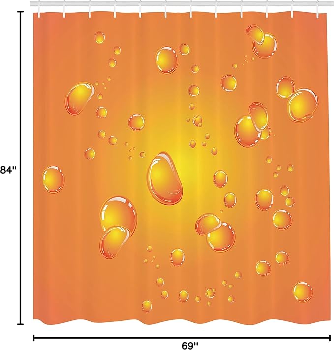 Ambesonne Orange Shower Curtain, Glossy Bubbles on Close up Background Fresh Vibrant Designed Graphic Pattern Print, Cloth Fabric Bathroom Decor Set with Hooks, 69" W x 84" L, Burnt Orange
