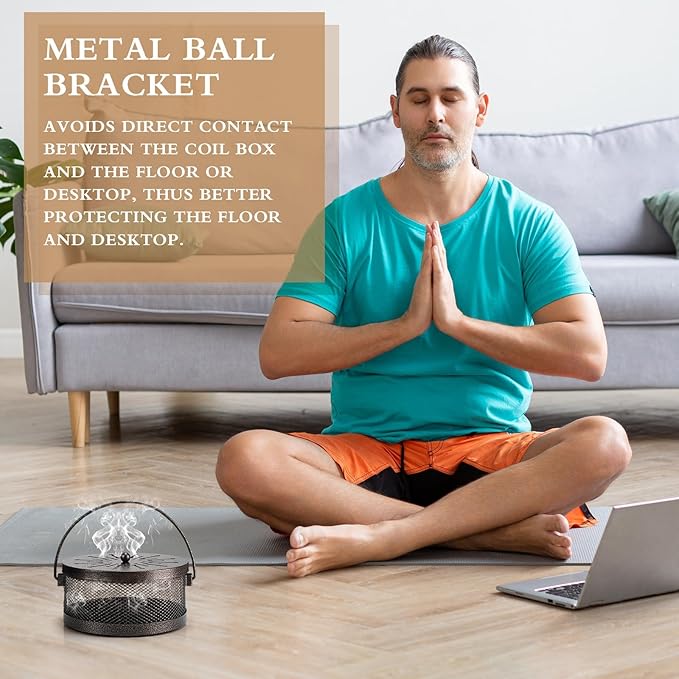 Lallisa 4 Pieces Mosquito Coil Holder Incense Coil Holder Round Retro Portable Metal Hanging Incense Burner with Handle for Home Camping Indoor Outdoor Patio(Bronze)
