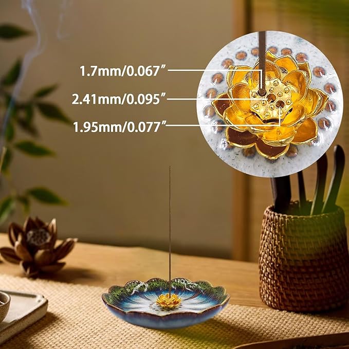 Incense Holder for Sticks,Lotus Flower Coil Incense Burner Holder,Ceramic Sage Holder Palo Santo Holder,Ash Catcher Tray for Meditation Yoga Room Decor,Green