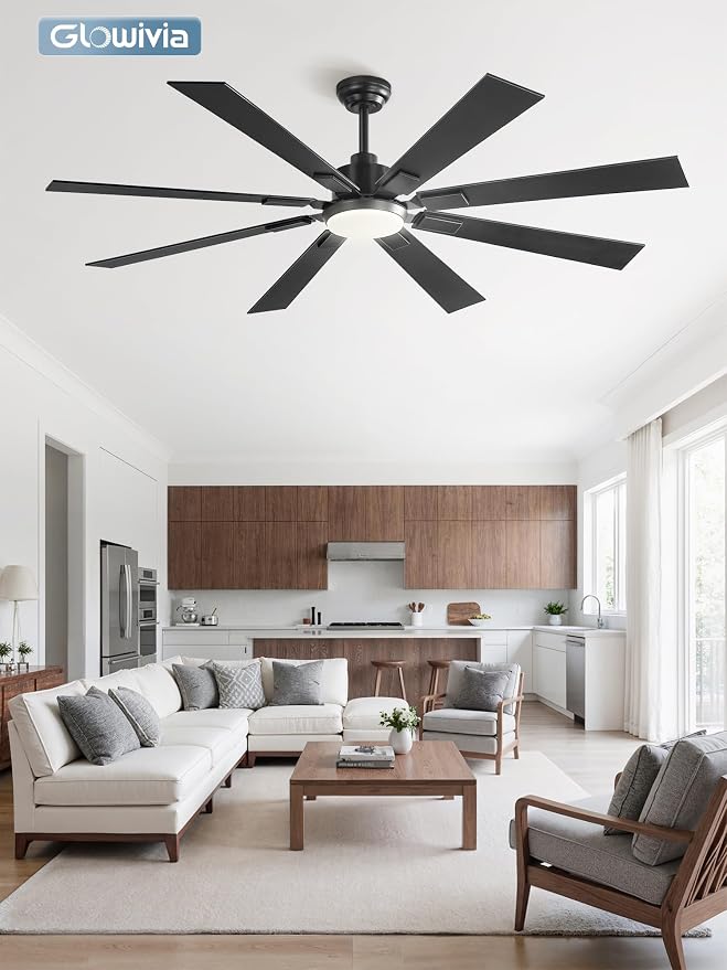 65 Inch Ceiling Fans with Lights and Remote&APP Control, Black Smart Ceiling Fan with 3000-6000K Dimmable, 6 Speeds Quiet Reversible Motor, Indoor/Outdoor Ceiling Fan for Living Room Bedroom