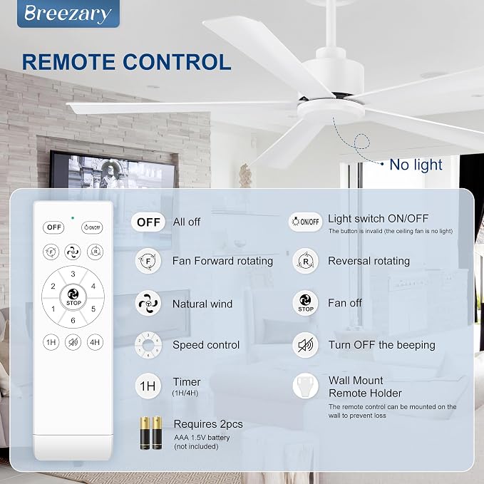 52 Inch 5 Blade Ceiling Fans without Light and Remote Control, Quiet Reversible DC Motor, 6-Speed, Modern Industrial Ceiling Fan for Home Kitchen Bedroom (White)