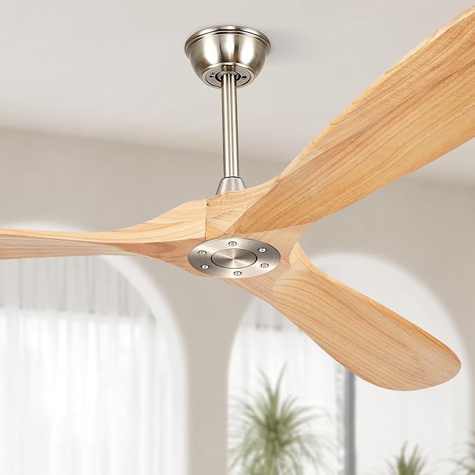 72” Ceiling Fans Without Lights, Wood Ceiling Fan with Remote Control No Light, Modern Propeller Ceiling Fan with 3 Blades,Brushed Nickel Outdoor Ceiling Fans for Patios (Nature Wood)