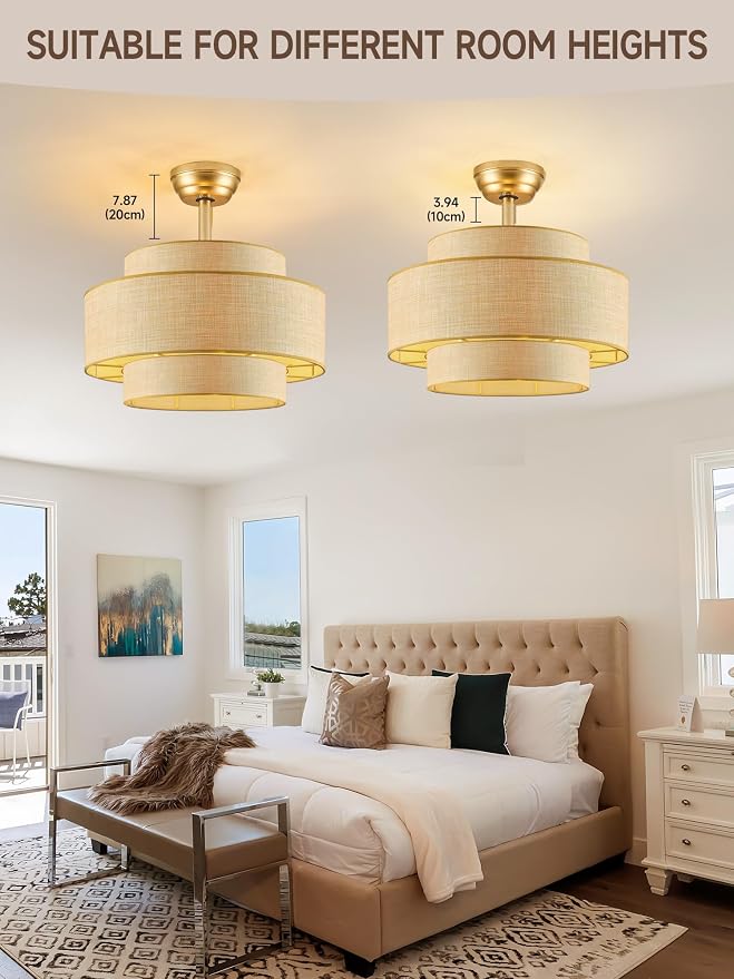 Boho Fandelier Ceiling Fan with Light Rattan Chandelier Fan Remote Gold Caged Ceiling Fan with Light for Bedroom, Living Room Nursery Foyer Kitchen（ Timing Adjustable Height）