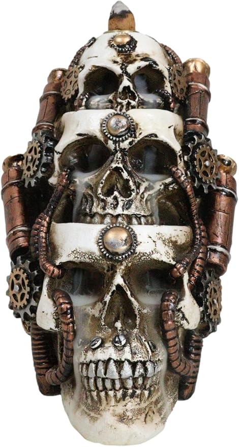 Ebros Gift Steampunk Geared Clockwork Pipework Trio Morphing Skulls Smoke Waterfall Backflow Incense Cone Tower Holder Burner Gothic Statue Home Fragrance Accessory Accent Figurine
