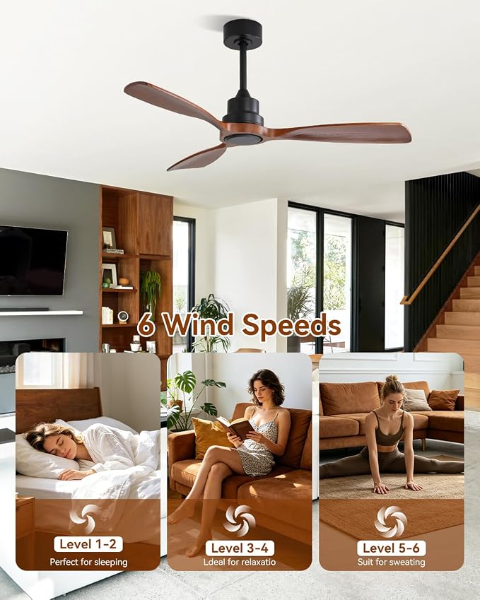 Sofucor 48 Inch Smart Ceiling Fan No Light-Outdoor Smart Ceiling Fan with Alexa/Google/APP/Remote Control,Walnut Wood Blades Ceiling Fan Without Light,Modern Ceiling Fan for Indoor Bedroom/Living Room
