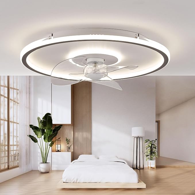LUDOMIDE 20" Flush Mount Ceiling Fan with Lights and Remote, 6 Wind Speeds, Dimmable LED for Bedroom, Kids Room and Living Room