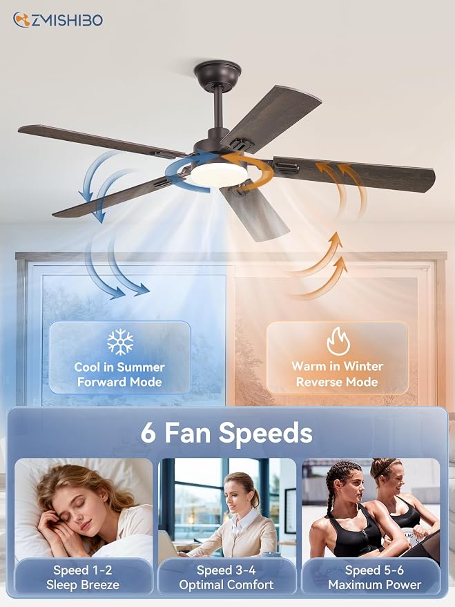ZMISHIBO 52" Ceiling Fans with Lights, Oil Bronze Farmhouse Ceiling Fan with Remote & App Control, Rustic Indoor Fan with Dual Finish Blades, Quiet & Strong Motor, 24W Dimmable Bright LED Light.