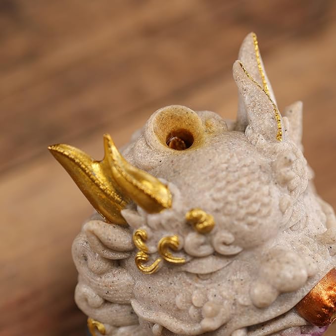 Backflow Incense Burner - Resin Tabletop Incense Holder for Cones, Fortune Dragon Statue Home Decor, Desktop Aromatherapy Ornament with Smoke Waterfall Effect for Living Room