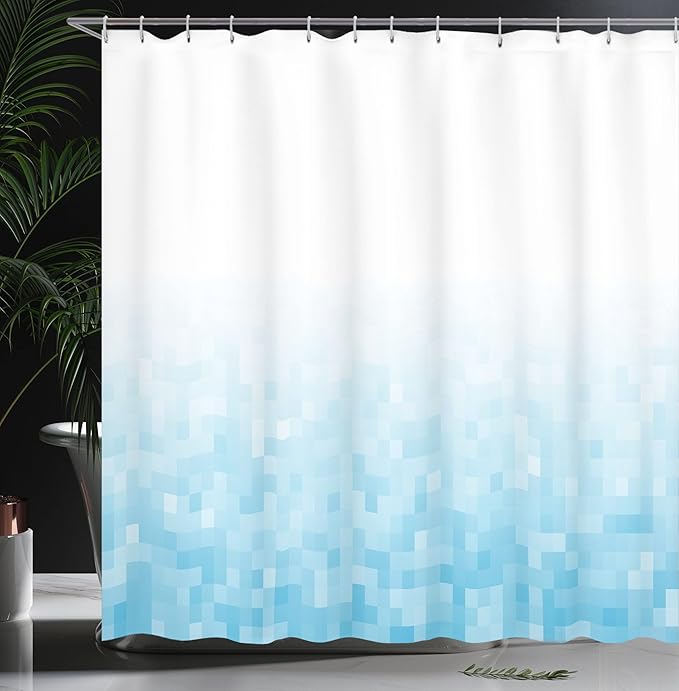 Ambesonne Ocean Shower Curtain, Abstract Pattern Sea Ocean Inspired Diamond Squares Shapes Monochromic Art Design, Cloth Fabric Bathroom Decor Set with Hooks, 69" W x 84" L, White Blue