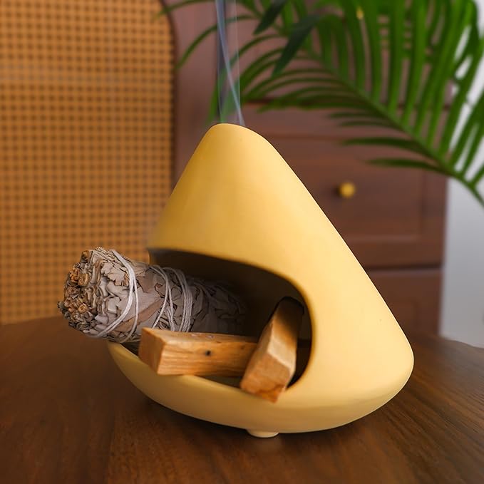 MOUGIGI Palo Santo Holder Incense Burner-Unique Zongzi-Shaped Clay Smudge Bowl for Sage,Copal,and Stick Incense-Mini Chiminea Meditation Tool for Zen Decor for Energy, Yoga, Meditation & Aromatherapy