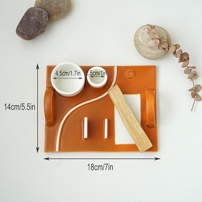 Sage Burner Plate, Large Incense Holder 7", Incense Tray Ash Catcher, Palo Santo Holder, Incense Stick Holder, White Sage Holder with Handle, Sage Holder for Burning, Modern Plao Santo Burner