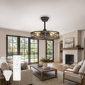Depuley Caged Ceiling Fans with Light: 20-Inch Bronze Metal Enclosed Farmhouse Fandelier for Kitchen Bedroom - Industrial Semi Flush Mount Ceiling Fan with Remote 6 Speeds Reversible Motor Timer