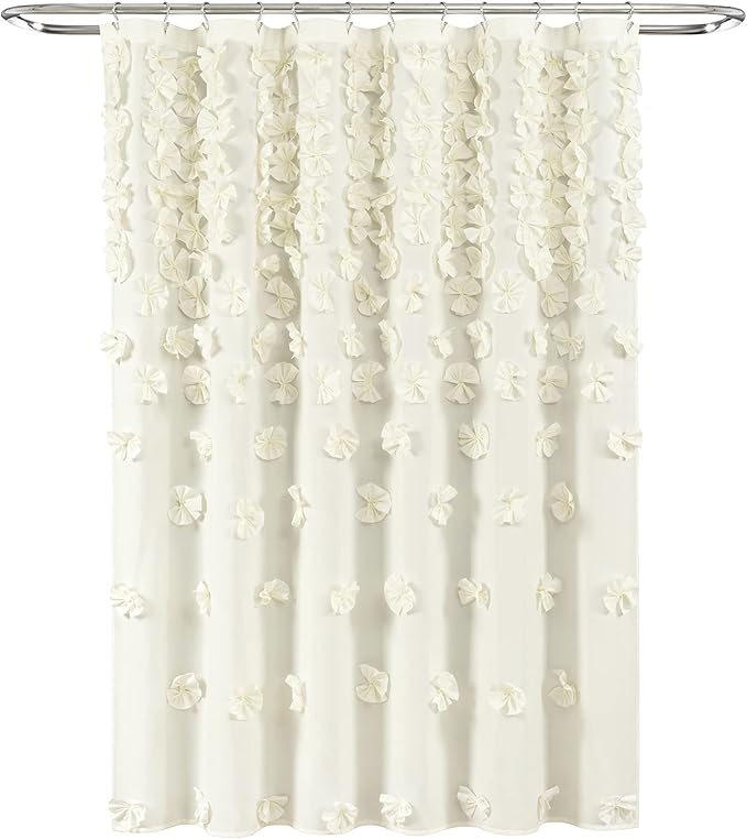 Lush Decor Riley Shower Curtain, 72" W x 72" L", Ivory - Bathroom Curtain - Coquette Decor - Bow Shower Curtains - Cottage Core - Fabric Shower Curtains