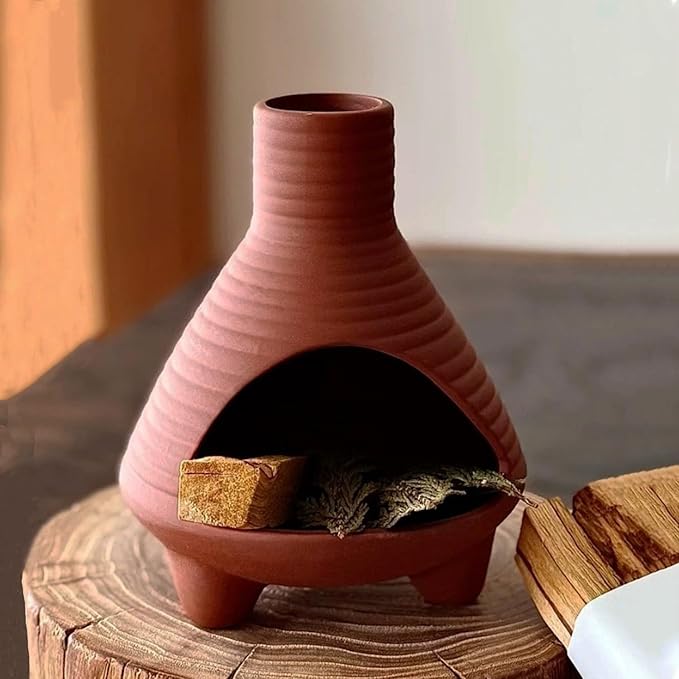 Ceramic Palo Santo Holder Burner, Handmade Incense Burner, Cone Ash Catcher Smudge Bowl for Meditation Yoga Home Decor Incense Holder, Brown