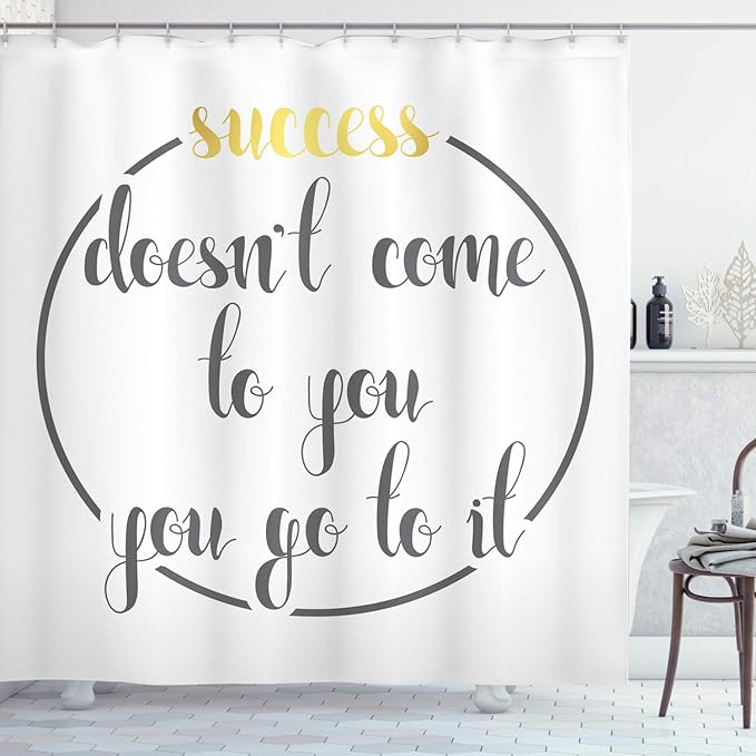 Ambesonne Saying Shower Curtain, Success Doesnt Come to You, You Go to It Inspirational Saying Lifestyle Design, Cloth Fabric Bathroom Decor Set with Hooks, 69" W x 70" L, Yellow Taupe