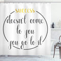 Ambesonne Saying Shower Curtain, Success Doesnt Come to You, You Go to It Inspirational Saying Lifestyle Design, Cloth Fabric Bathroom Decor Set with Hooks, 69" W x 70" L, Yellow Taupe
