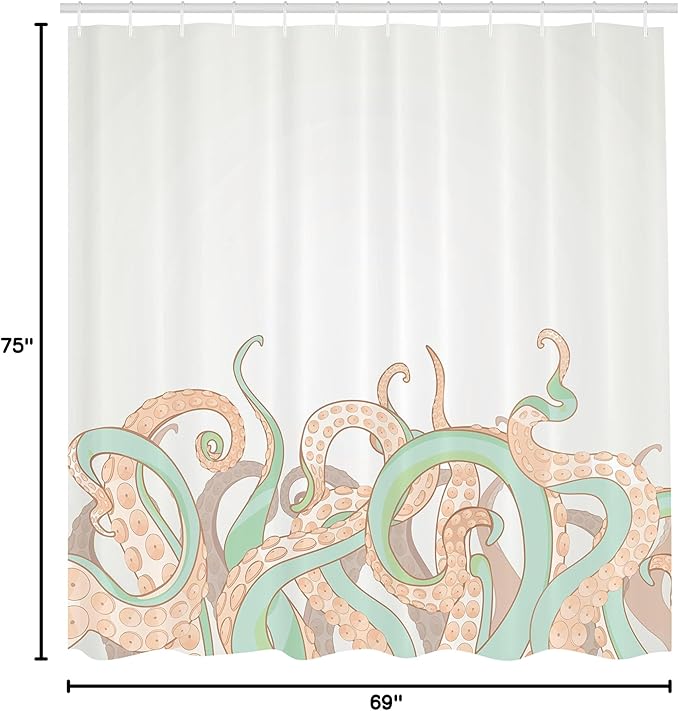 Ambesonne Octopus Shower Curtain, Animal Tentacles Background Underwater Marine Nature and Sea Creatures Nautical, Cloth Fabric Bathroom Decor Set with Hooks, 69" W x 75" L, Almond Green