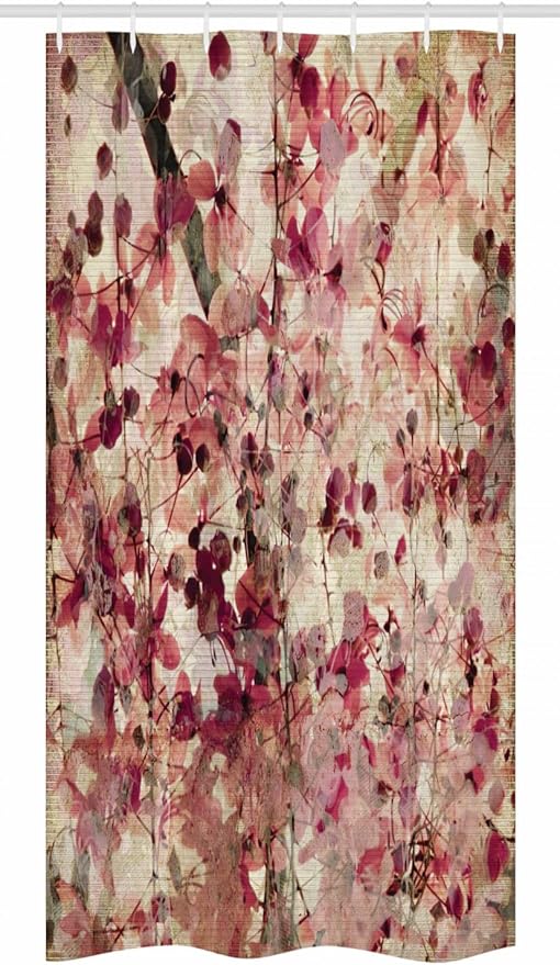 Ambesonne Antique Stall Shower Curtain, Grungy Effect Cherry Blossoms on Retro Background Floral Art Work Nostalgia, Fabric Bathroom Decor Set with Hooks, 36" W x 72" L, Beige and Pink