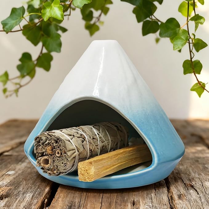 Ceramic Incense Burner, Palo Santo Holder for Palo Santo Sage, Incense Cones Holder, Smudge Bowl with Ash Catcher, Heat Resistant for Yoga, Meditation, Aromatherapy Home Decor