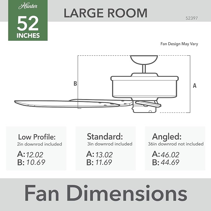 Hunter Newsome, Indoor, Ceiling Fan, No Light, Quiet, 52 inch, Matte Black