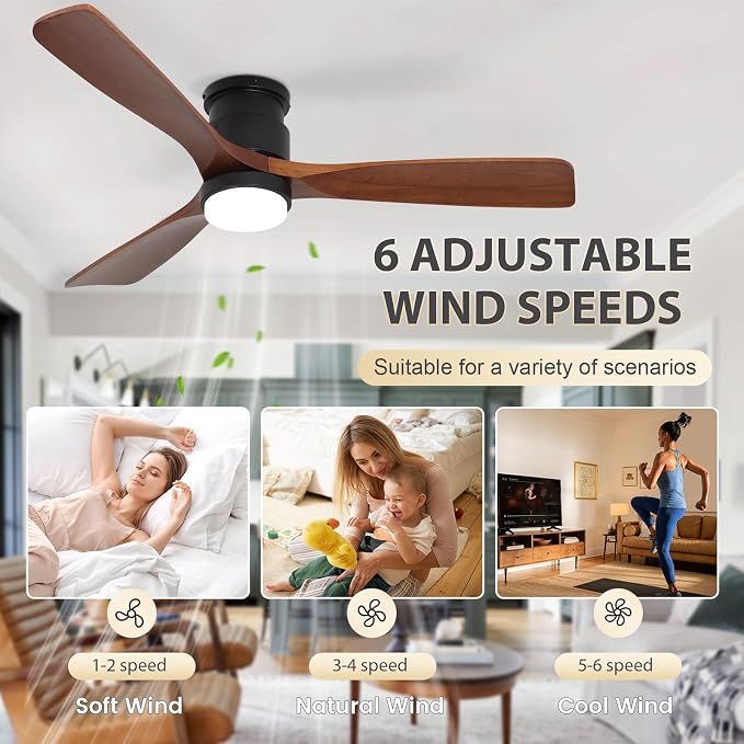 52 Inch Ceiling Fan with Lights Remote, Amber Solid Wood Ceiling Fan