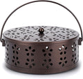 Portable Mosquito Coil Holder with Handle Round Heat-Resistant Iron Incense Coil Holder (Bronze)