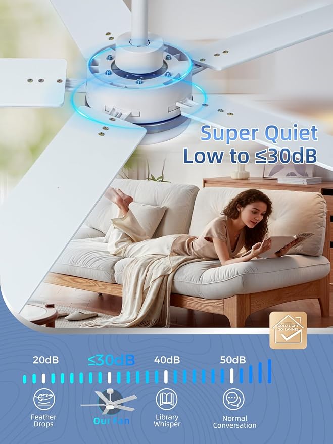 LANMEL Ceiling Fan with Light, Modern Flush Mount Low Profile with Remote Control, Reversible, 3CCT Dimmable, Quiet,LED for Bedroom, Living Room, Indoor/Outdoor Patio Use 52 Inch Silver & White
