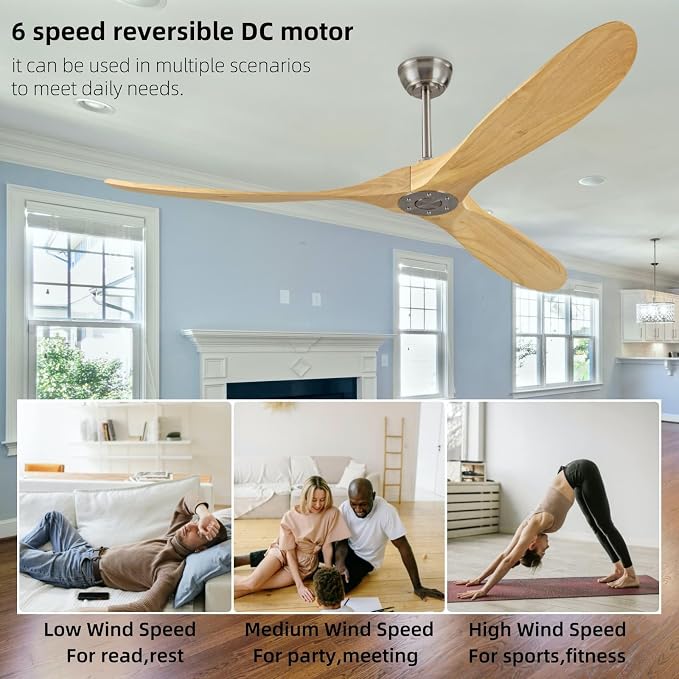 72 Inch Outdoor Ceiling Fan Without Light, Wooden Ceiling Fan with Remote Control, Silent Reversible DC Motor, Modern 3 Blades, Suitable for Indoor Terrace, Living Room, Bedroom
