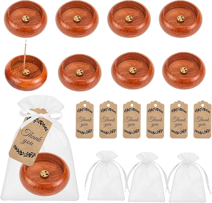 20 Wooden Incense Holder for Stick, Incense Stick Holder with Ash Catcher, Incenses Burner for Aromatherapy Ornament, Home Decor Meditation Retreat Gift Yoga Gift Set | with Organza Bag & Tag
