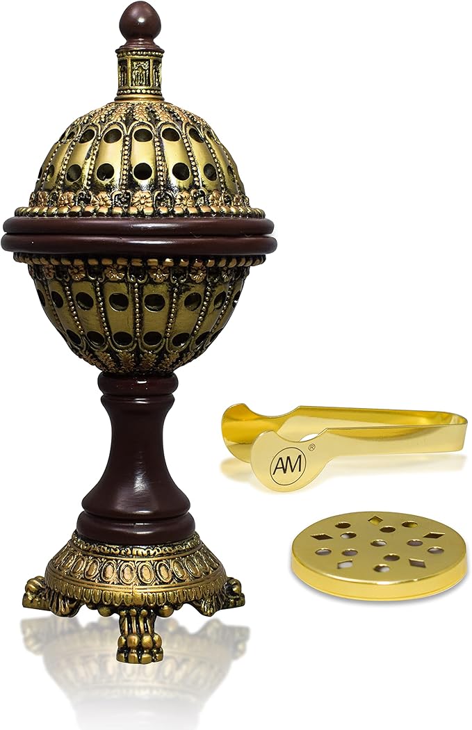 AM Lux Globe Incense Burner - Bakhoor Cone Holders | Insence bukhoor Burners| Frankincense Burner Charcoal | Mabkhara | for Office & Spiritual Décor (Bronze)