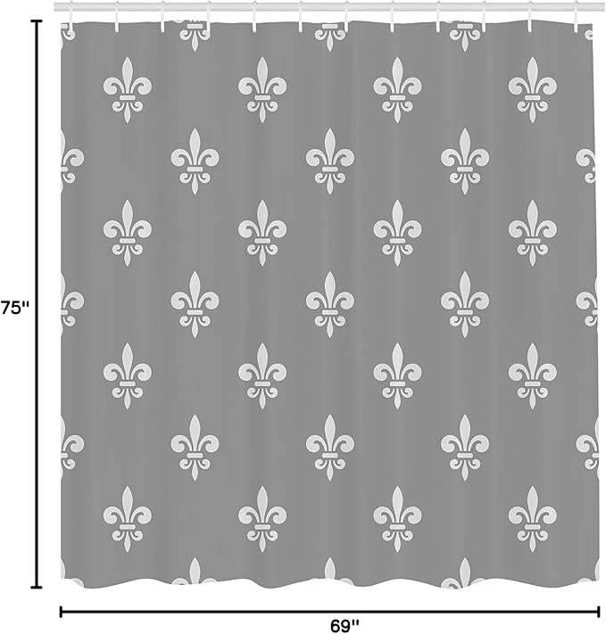 Ambesonne Fleur De Lis Shower Curtain, Royal Petal Floral Lily in Simple Old Style Ornate Antiquity Abstract, Cloth Fabric Bathroom Decor Set with Hooks, 69" W x 75" L, Taupe Grey