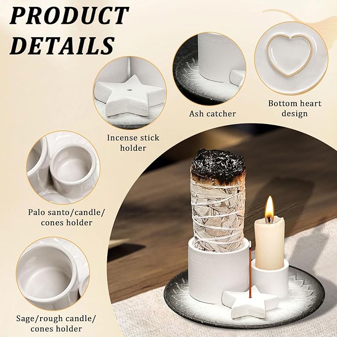 Comeon Palo Santo Holder, Backflow Incense Burner Holder Candle Holder Sage Burner Holder for Burning, Ceramic Incense Holder for Sticks for Meditation Yoga Room