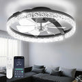 Ceiling Fans with Lights and Remote, Low Profile Ceiling Fan, Morden Flush Mount LED Fan Light, 3000K-6500K Dimmable for Bedroom, Kitchen, Living Room, Srystal, Black