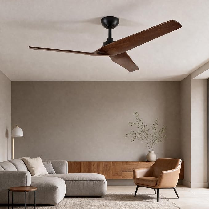 Skylike 52in Modern Wood Ceiling Fan No Light with Remote for Bedroom-Dark | Real Wood Blades, Quiet DC Motor,Reversible,Beep-Off Function,6 Speeds,3 Timers,6" downrod,Indoor and Outdoor