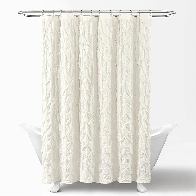 Lush Decor Ravello Pintuck Shower Curtain, 72" W x 72" L, Ivory - Luxe Pintuck Embellishment - Chic Textured Design - Traditional Glam & Farmhouse Bathroom Decor